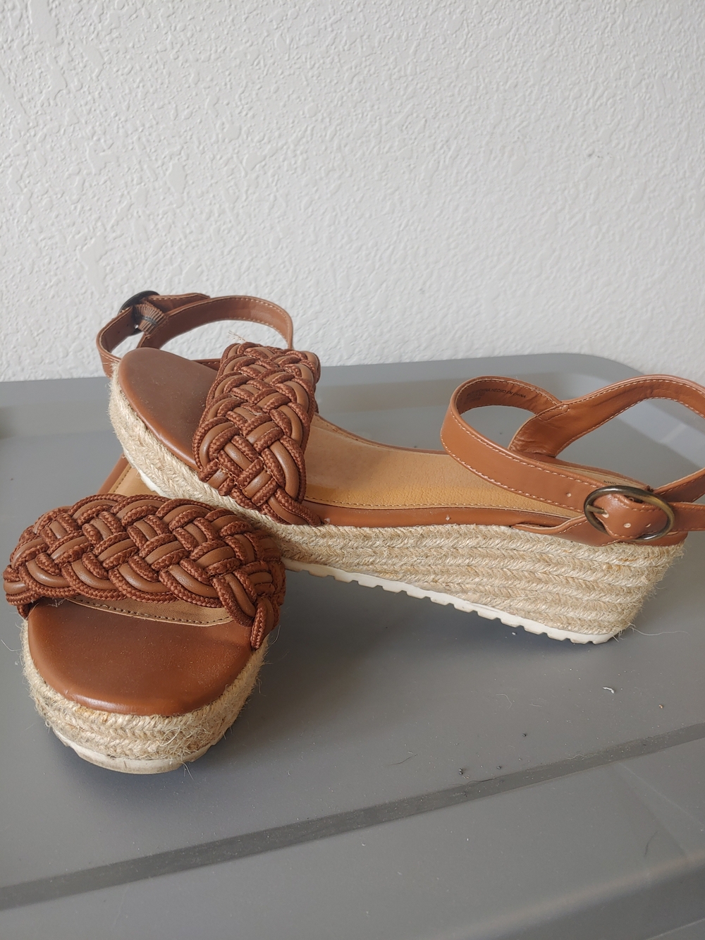 Braided Tan Espadrille Wedge Sandals with Ankle Strap